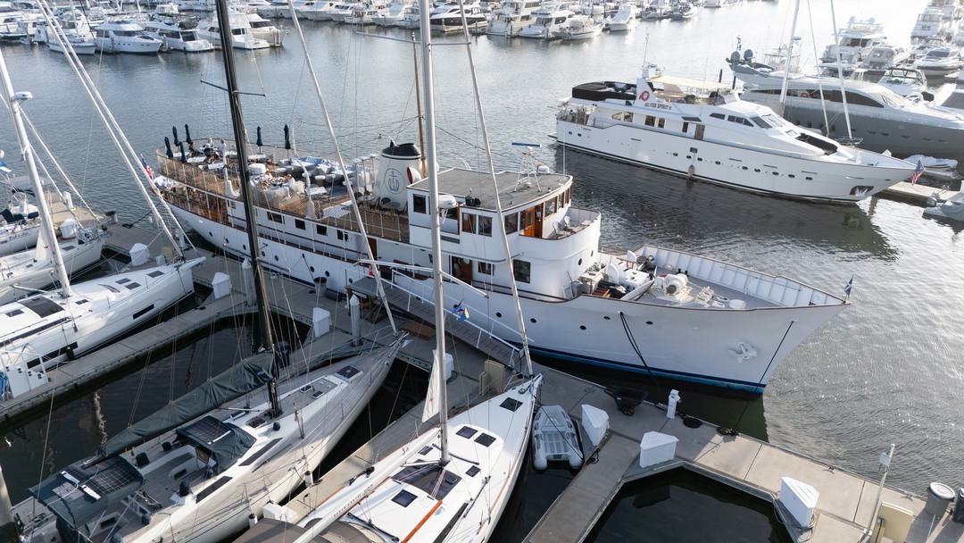 a group of boats in a harbor