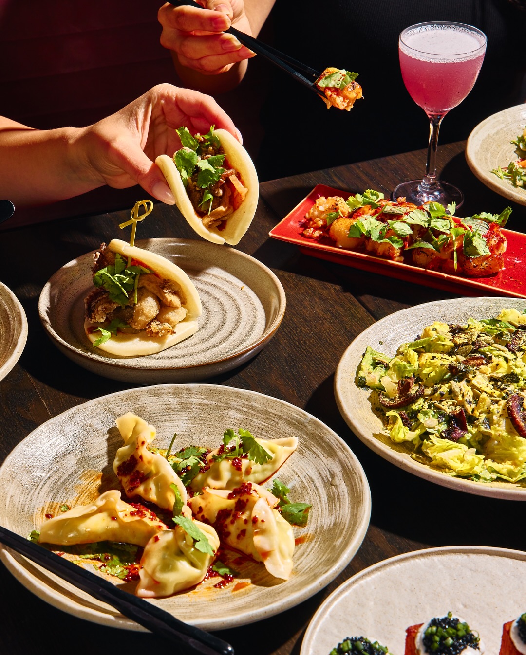 a table full of plates of food