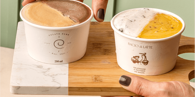 two cups of ice cream on a cutting board