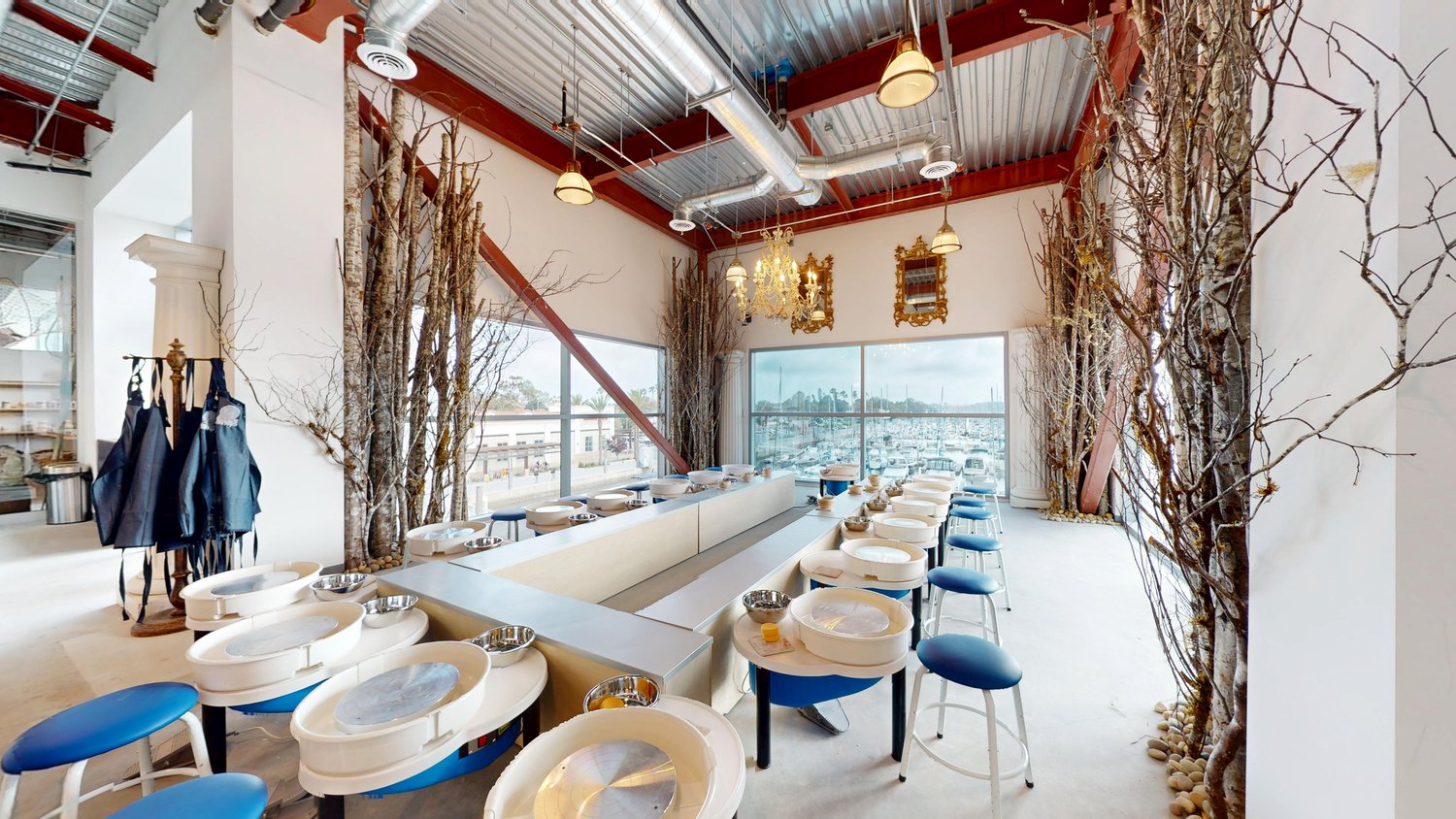 a room with tables and chairs