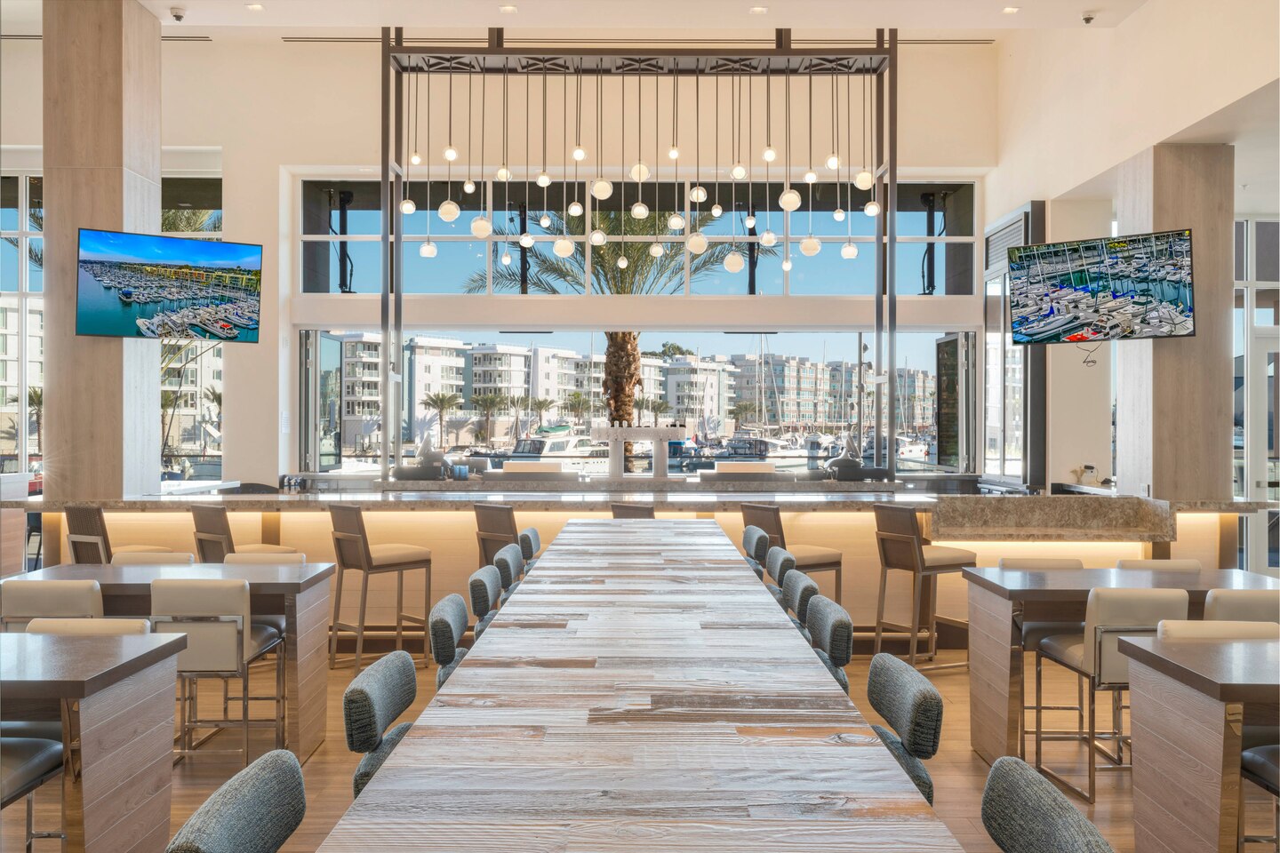a room with tables and chairs