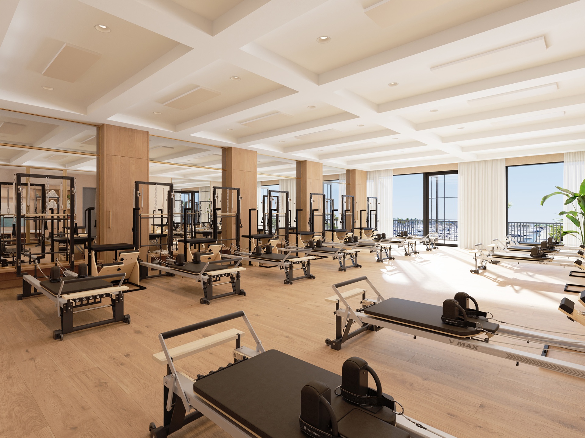 a large room with rows of equipment