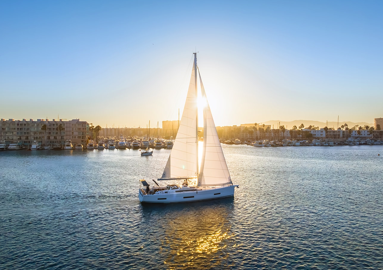a sailboat in a harbor