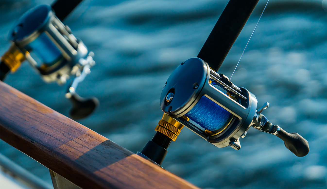 a fishing reel on a boat