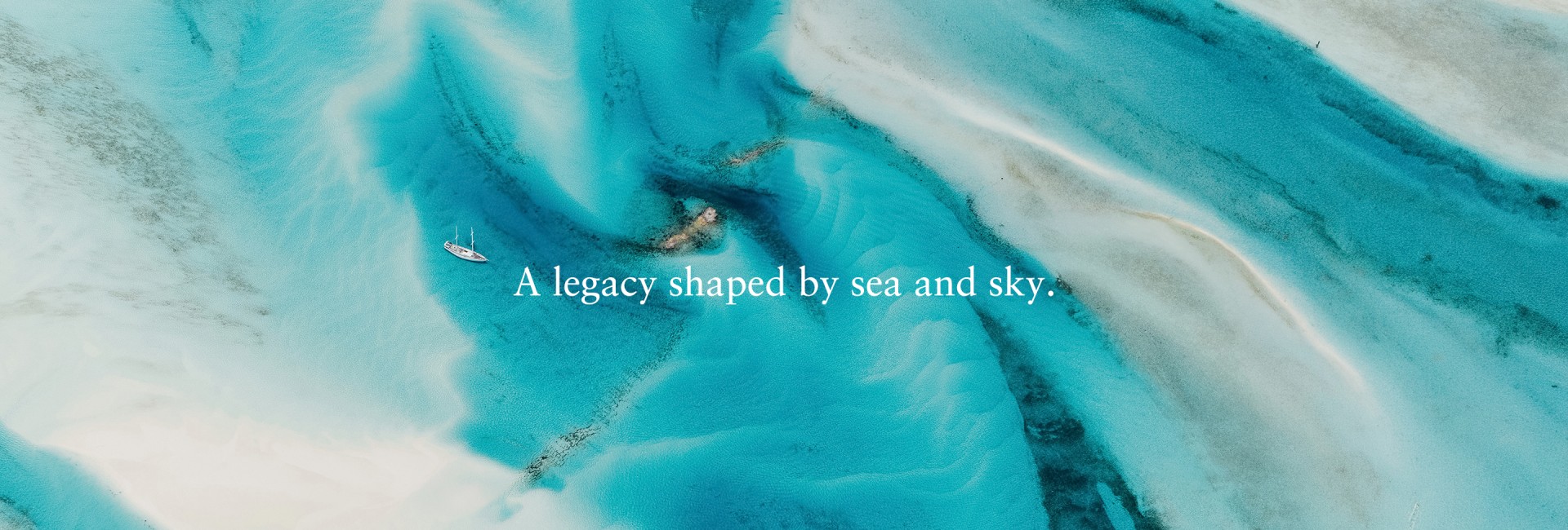 a blue water surface with white text