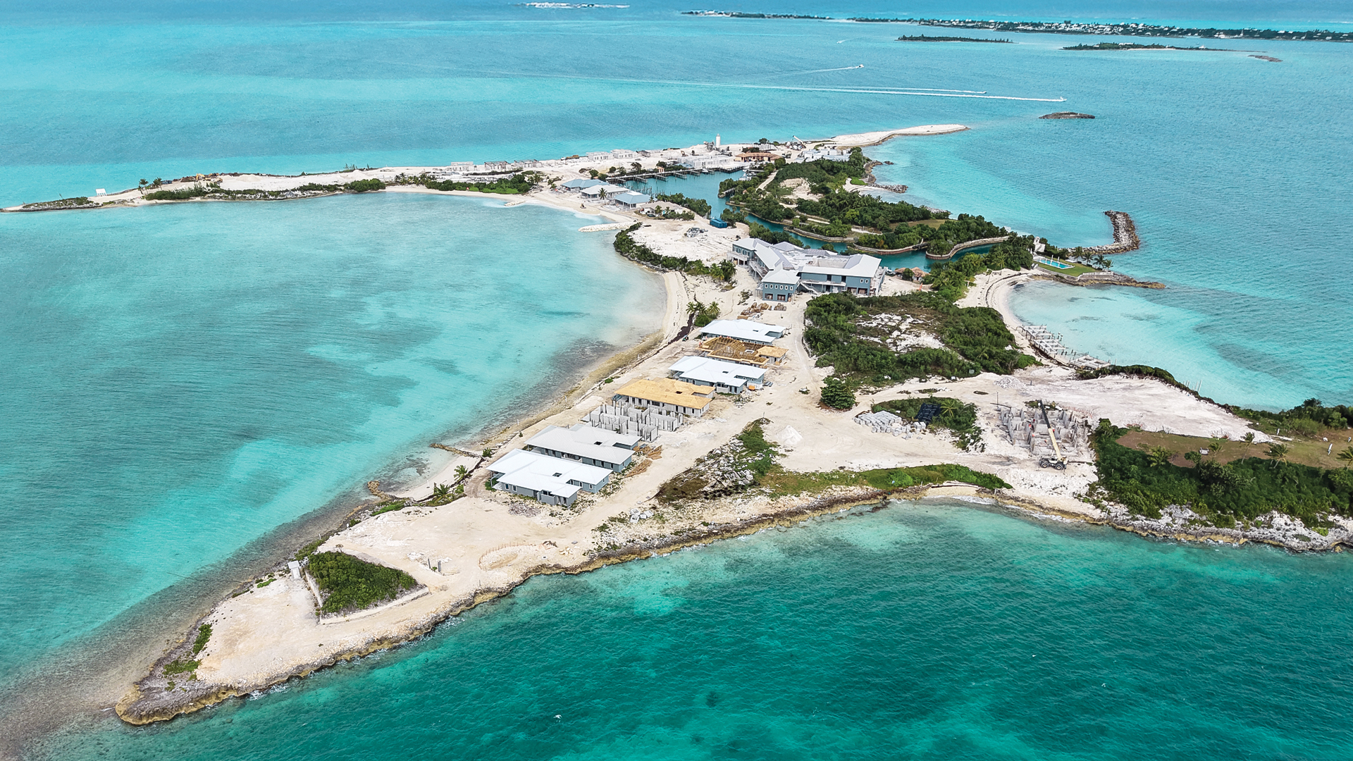 an island with buildings and islands in the water