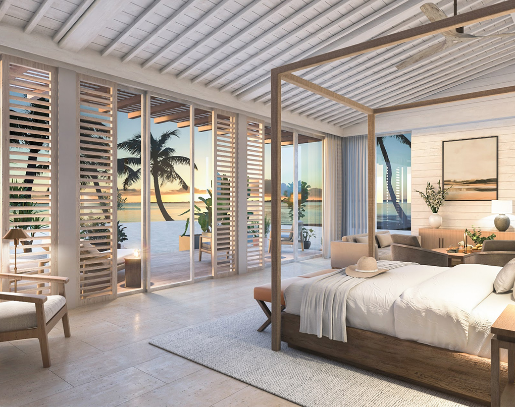 a bedroom with a large bed and a large window