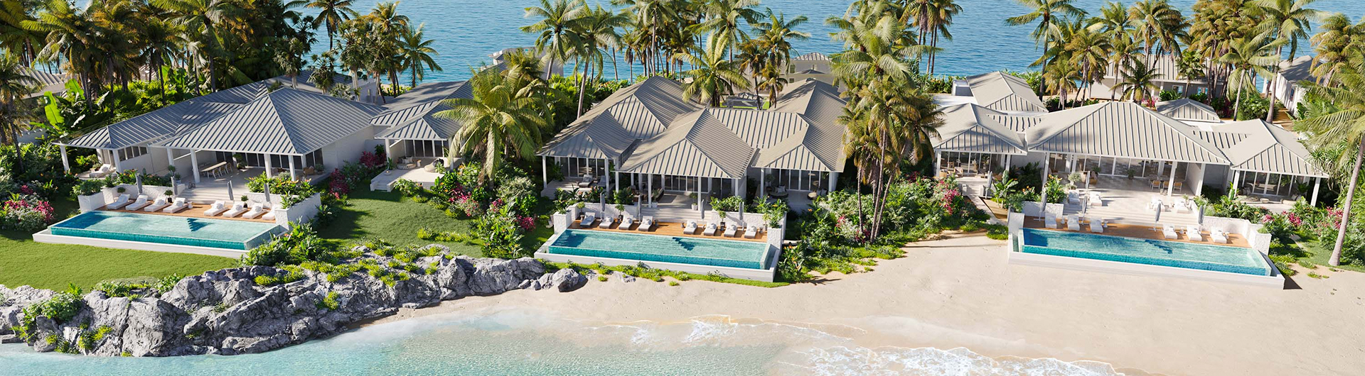 a house with a pool on the beach