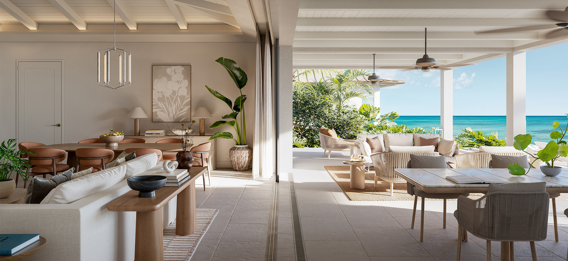 a living room with a large open door