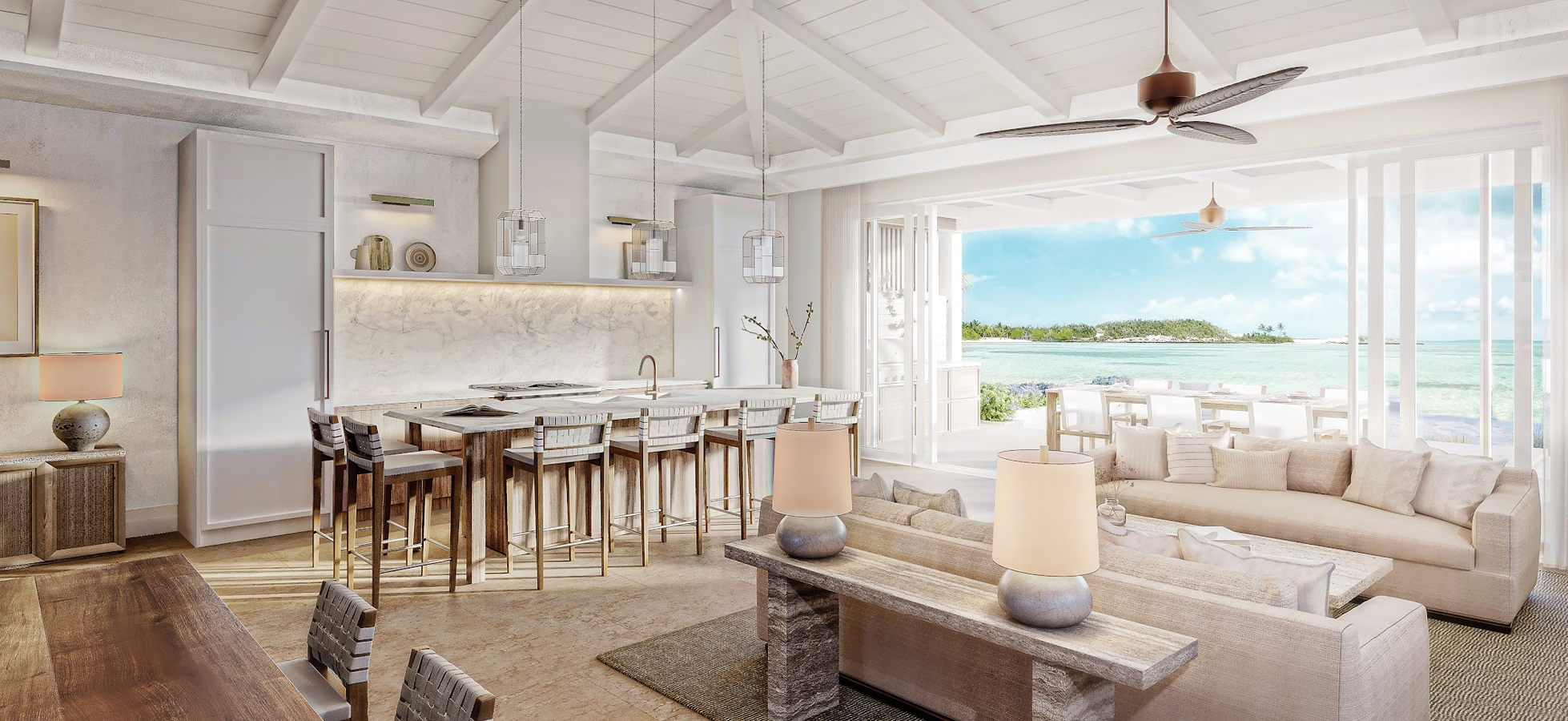 a room with a large table and chairs