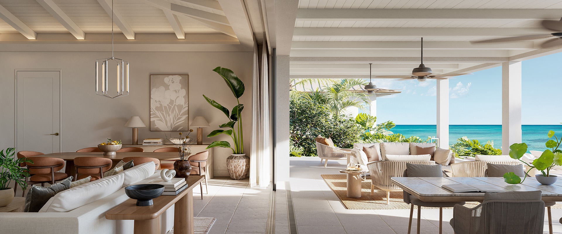 a living room with a large open door