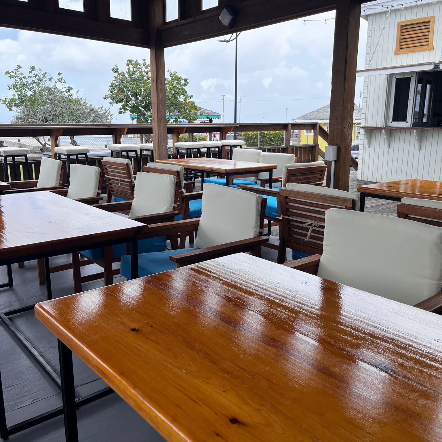 a table and chairs on a patio