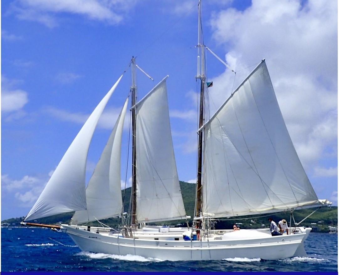 a sailboat with white sails on water