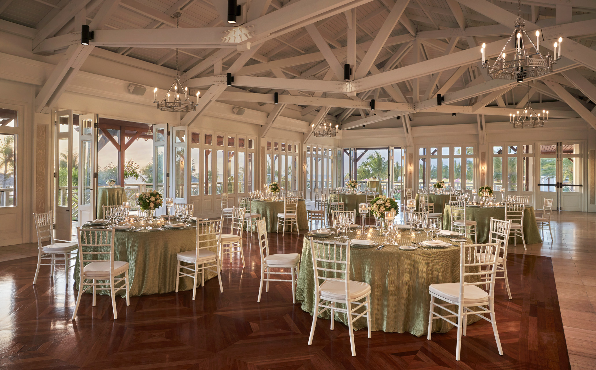 a room with tables and chairs