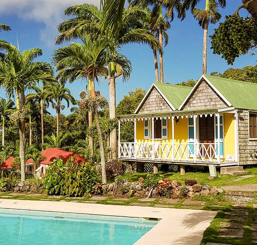 a house next to a pool