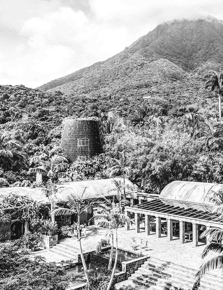 a building surrounded by trees