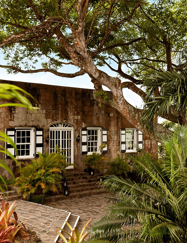 a building with trees and plants