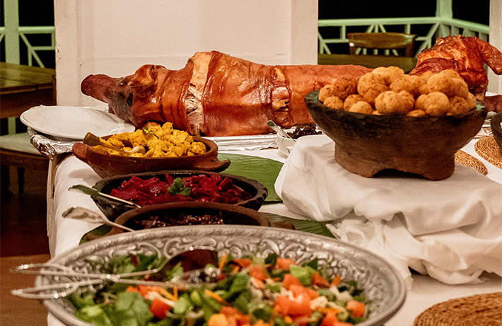 a table with food on it