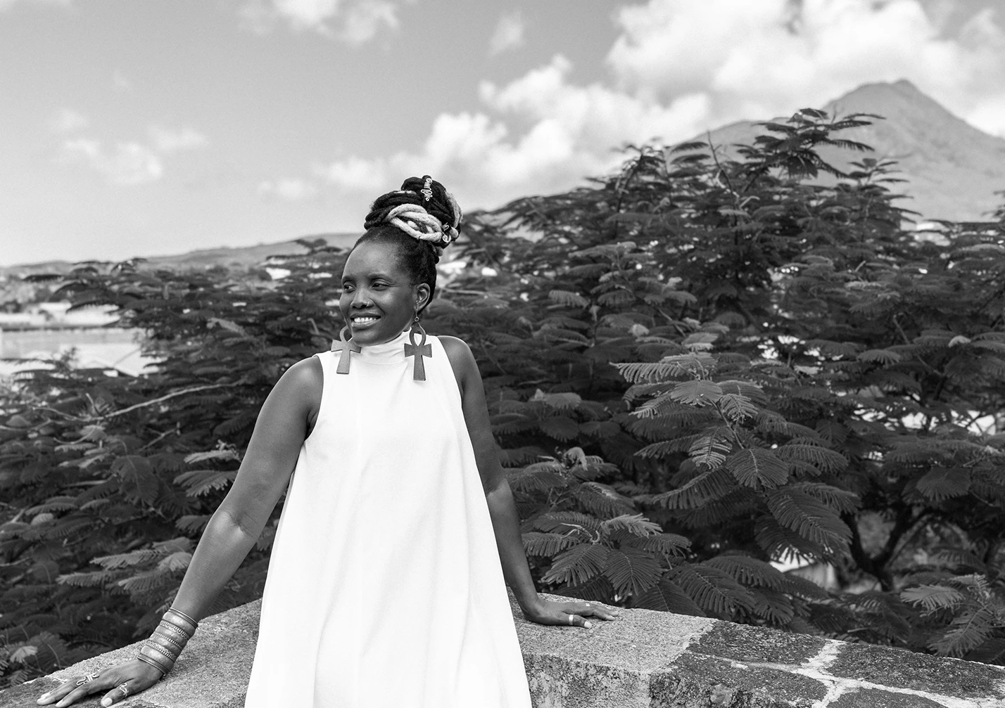 a woman in a white dress