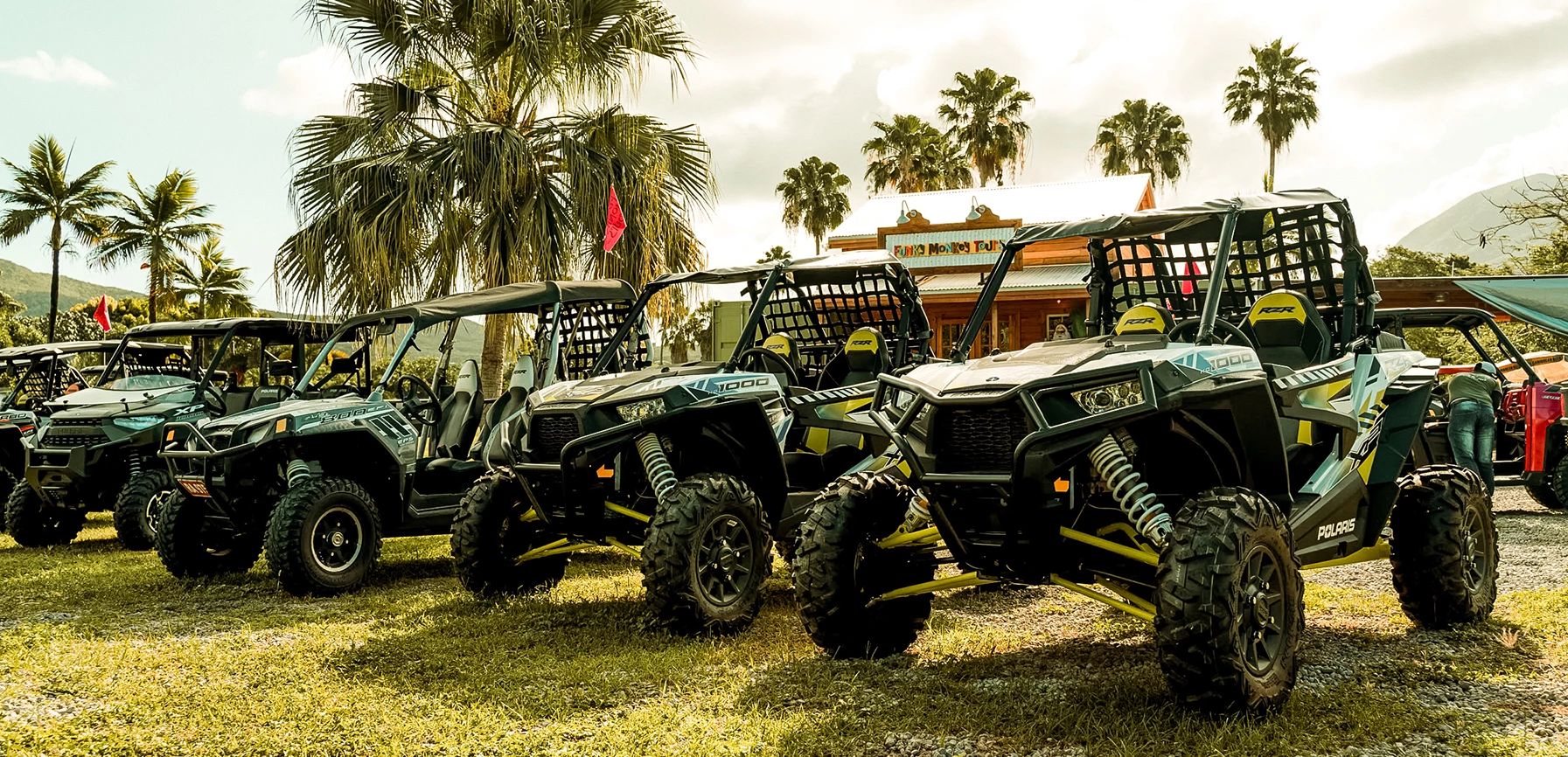a group of vehicles parked in a row