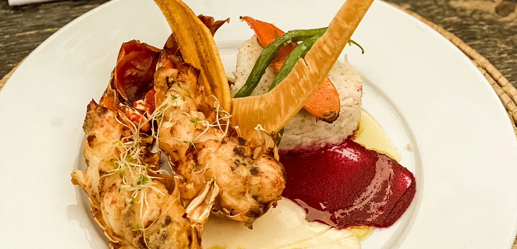 a plate of food on a white surface