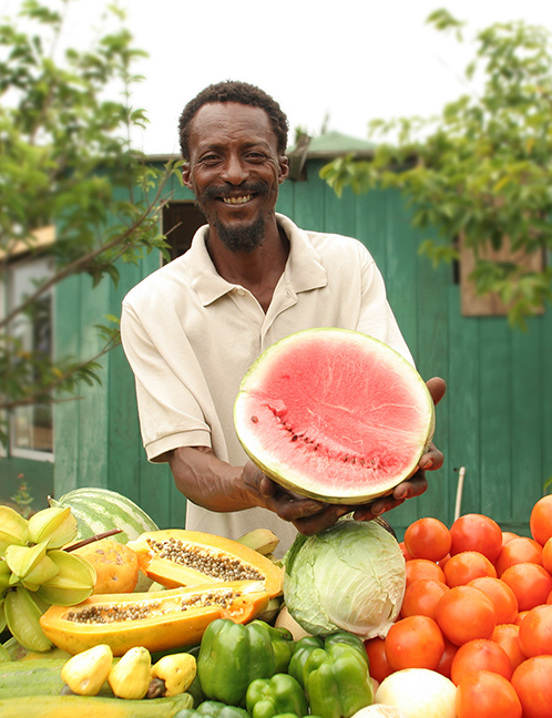 a man holding a watermelon