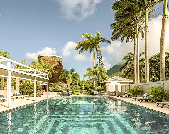 a building with trees and plants around it