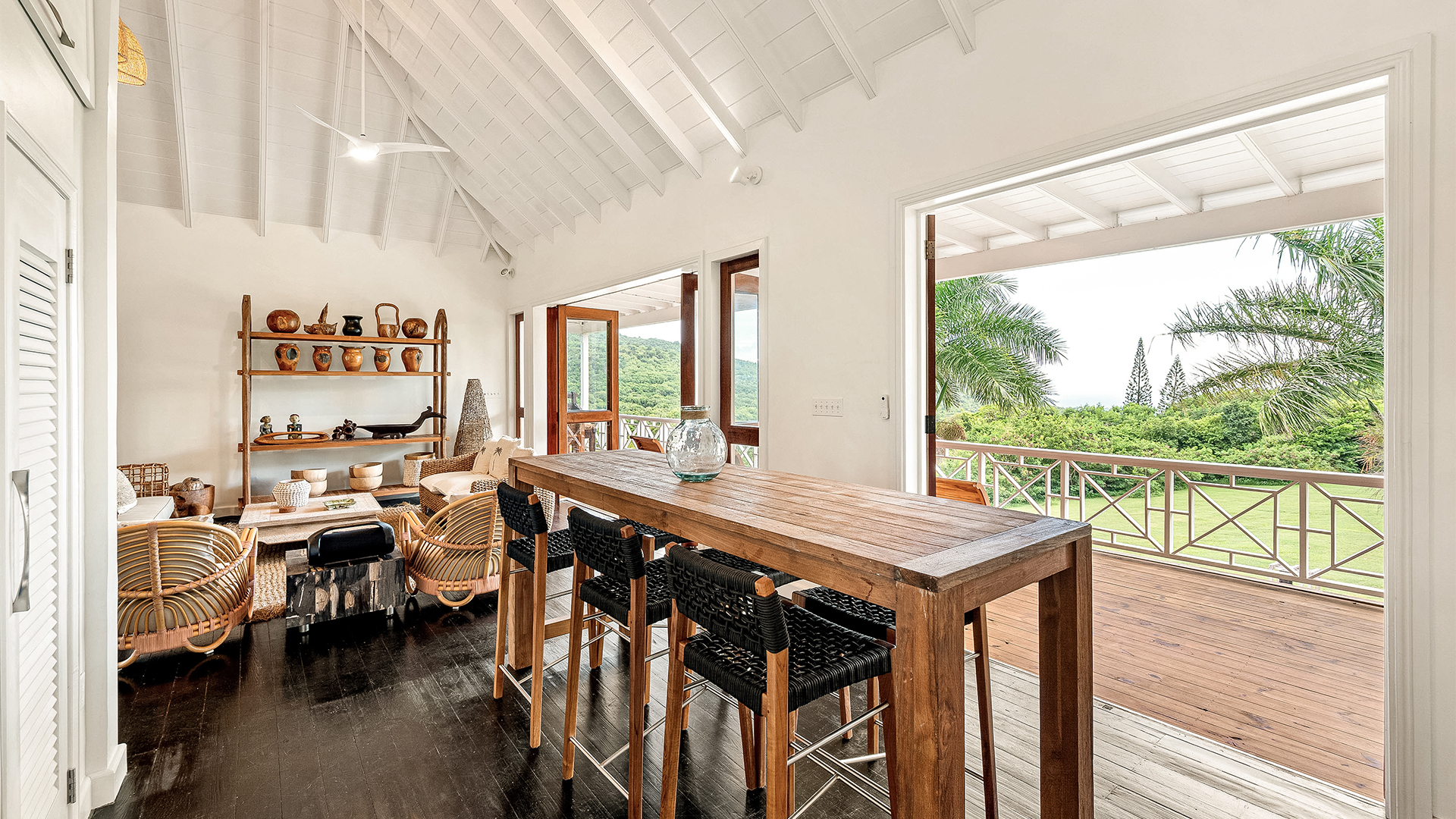 a room with a table and chairs