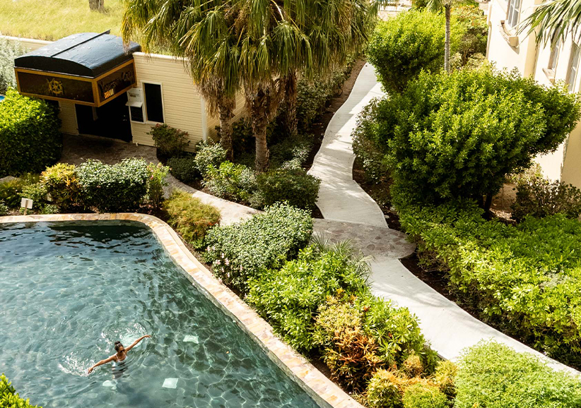 a person swimming in a pool