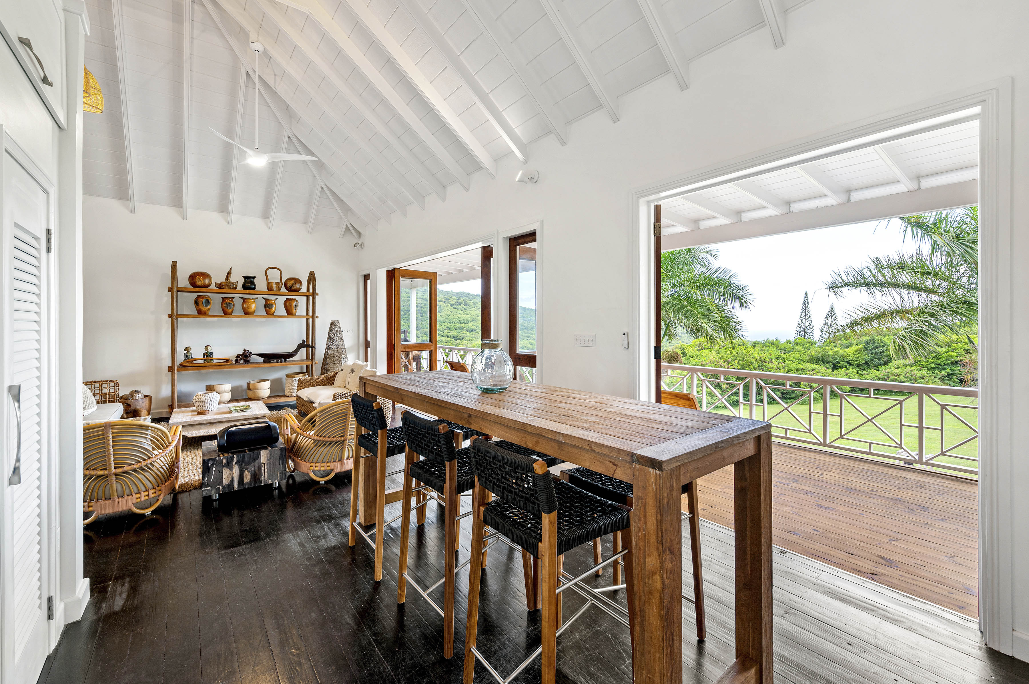 a room with a table and chairs