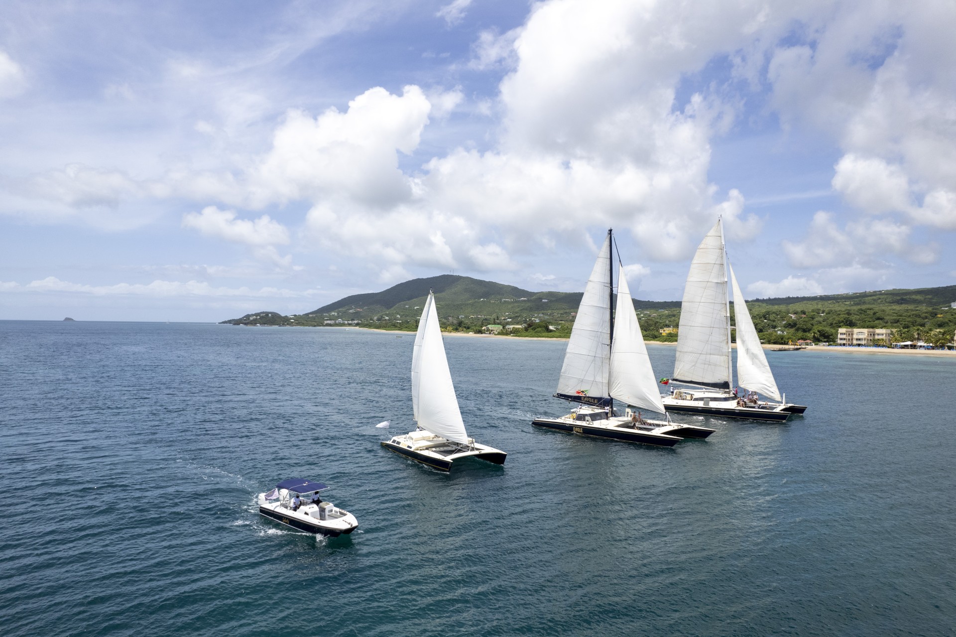 a group of sailboats in the water
