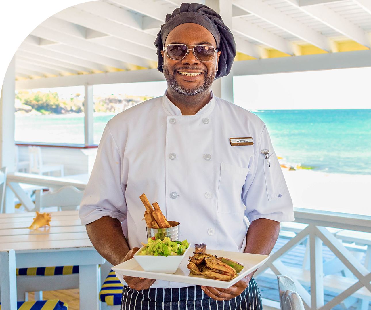 a man holding a plate of food