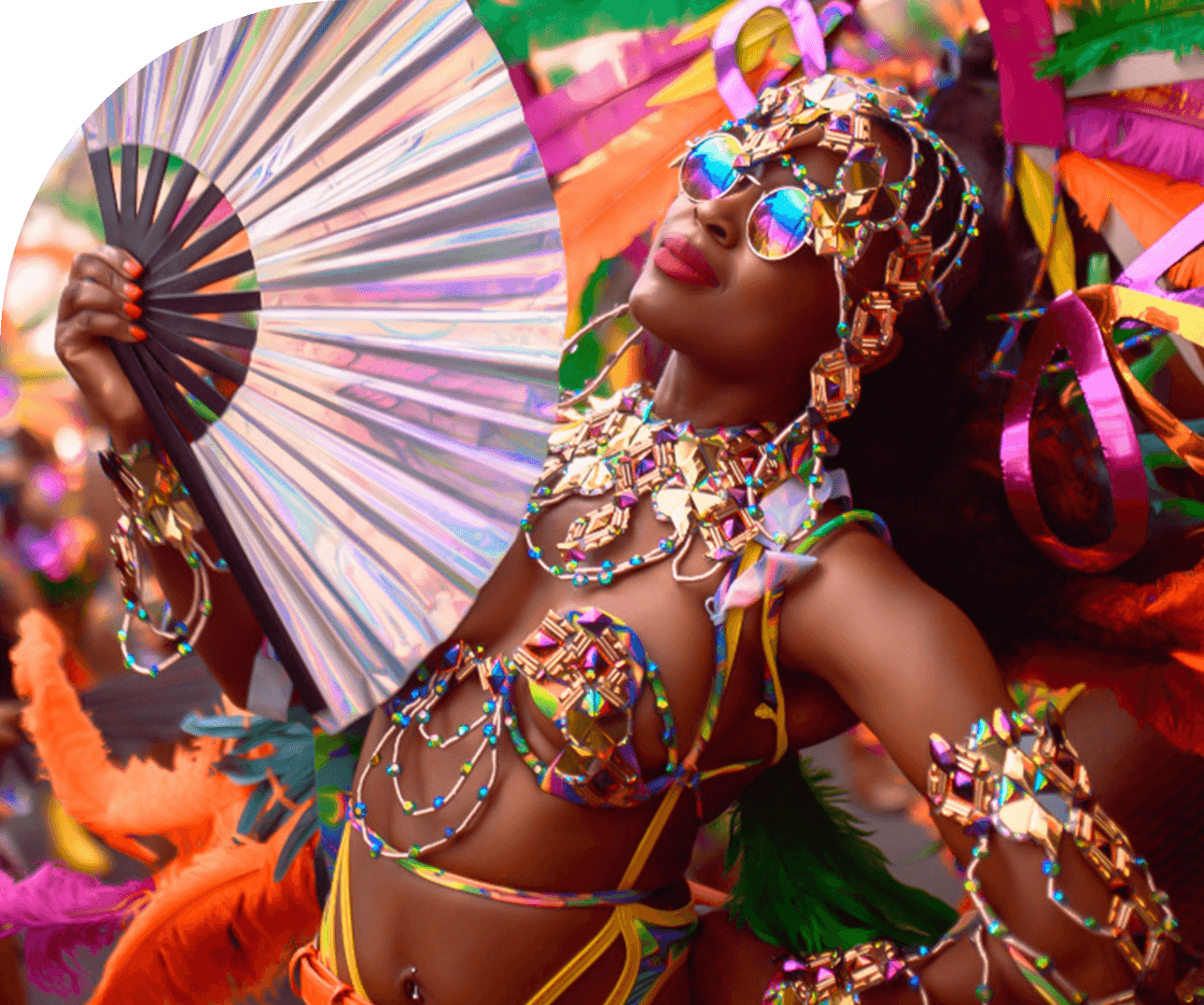 a woman in a garment holding a fan