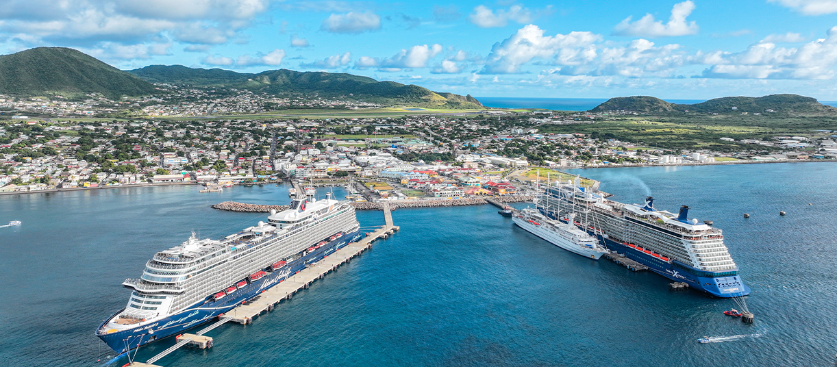 a cruise ship docked at a dock