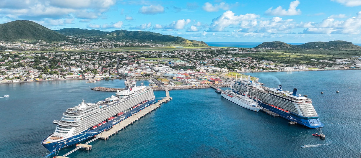 a cruise ship docked at a dock