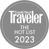 a circular logo with white text