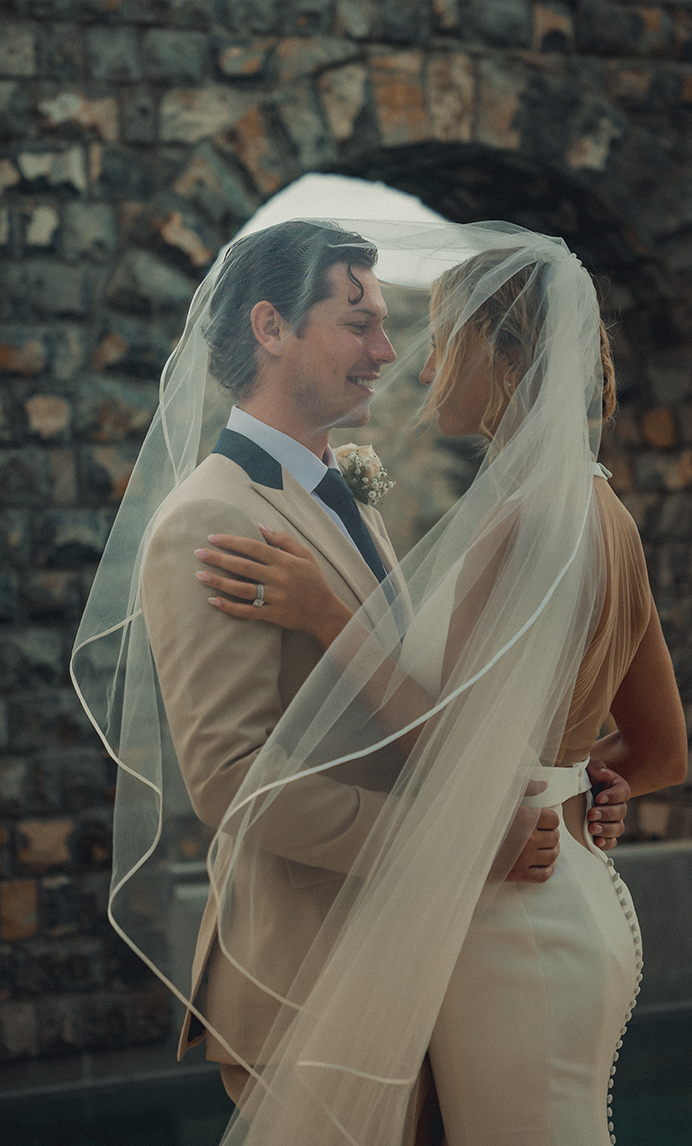 a man and woman in a wedding dress