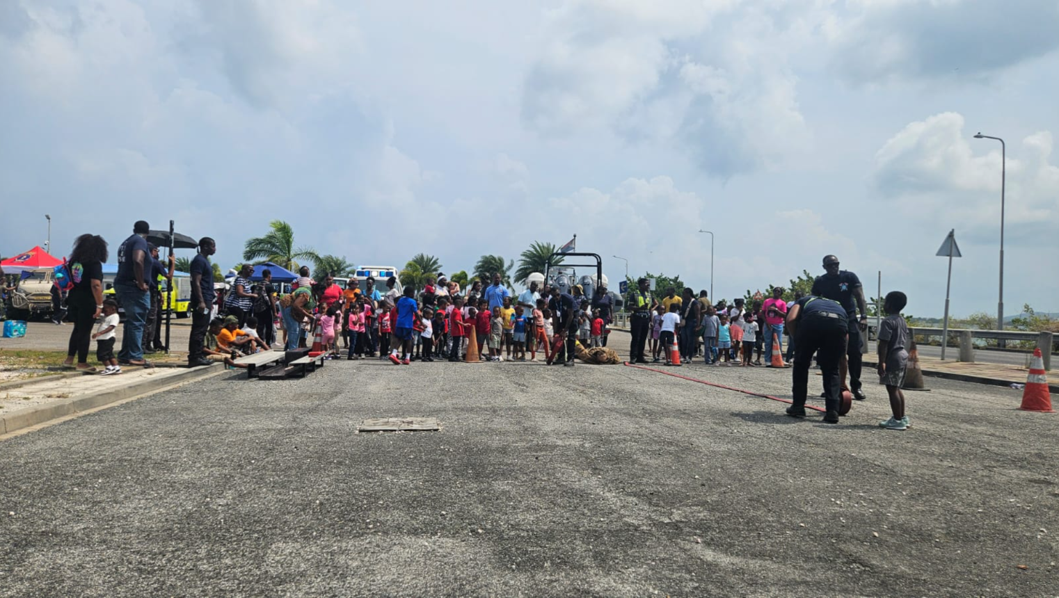 a group of people standing around