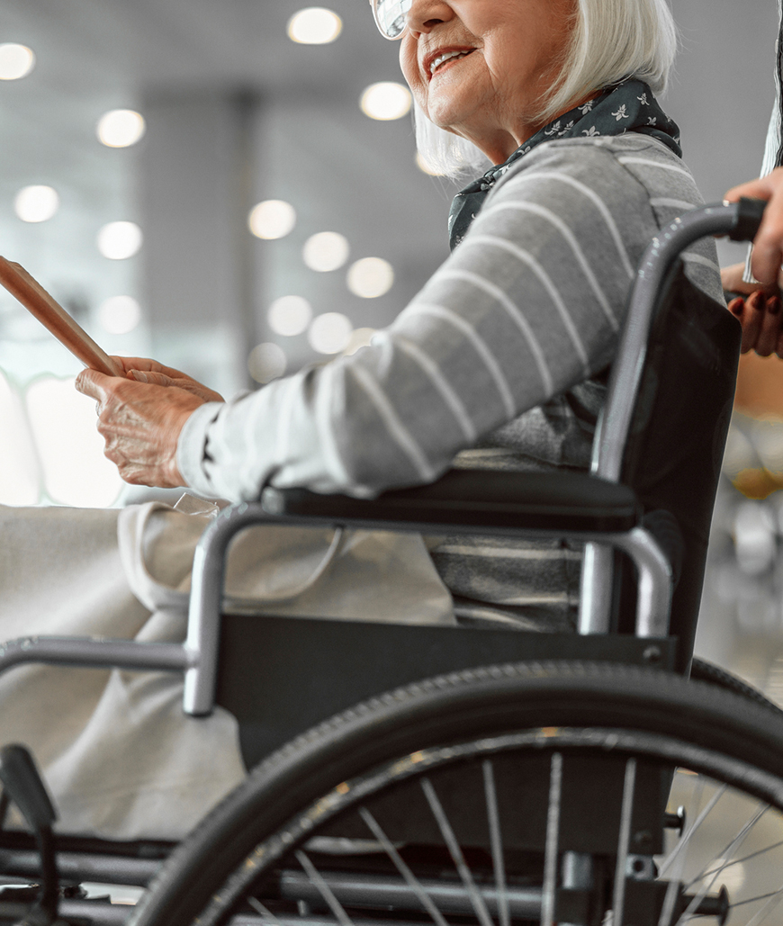 a woman in a wheelchair