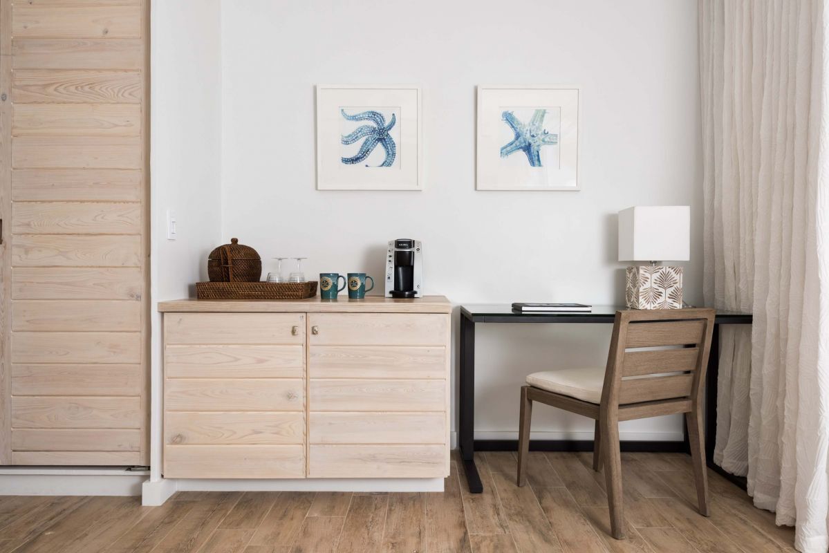 a desk and chair in a room