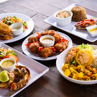 a group of plates of food