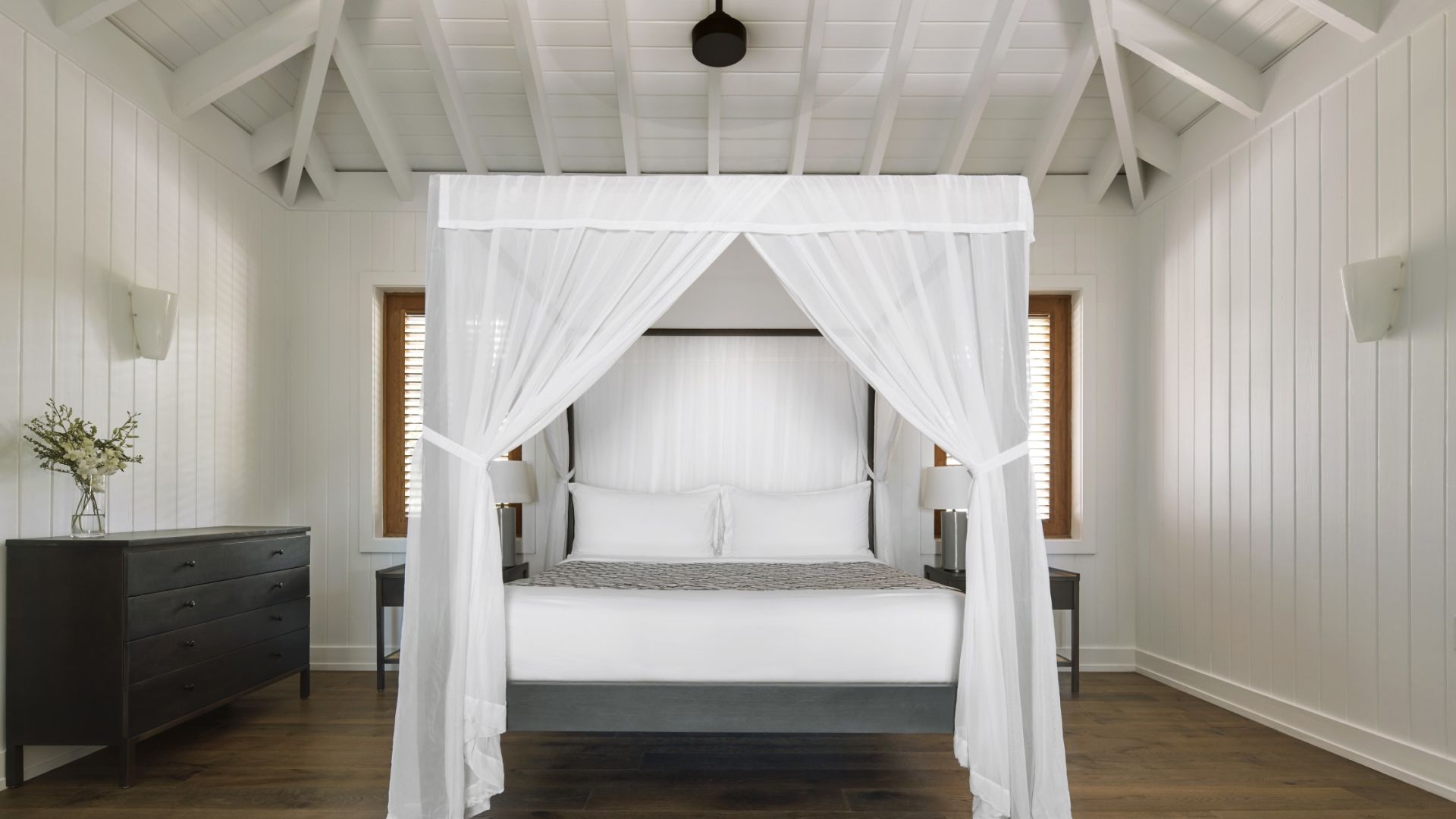 a bed with a canopy over it