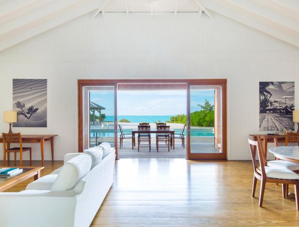 a room with a large sliding glass door