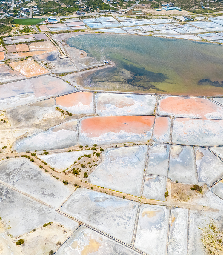 a aerial view of a large area with water and land