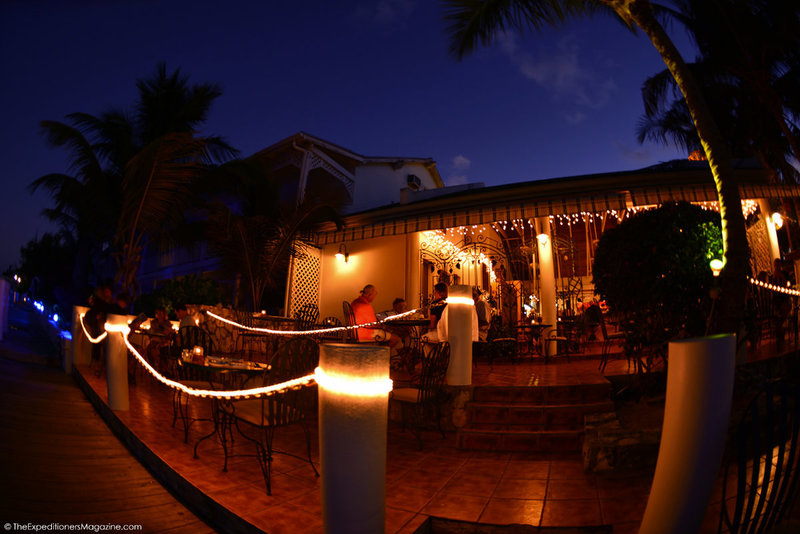 a building with a string of lights