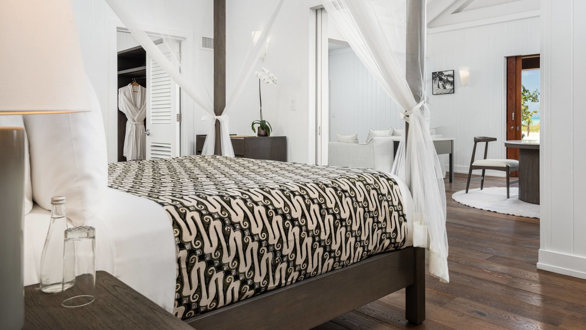 a bed with a canopy over it