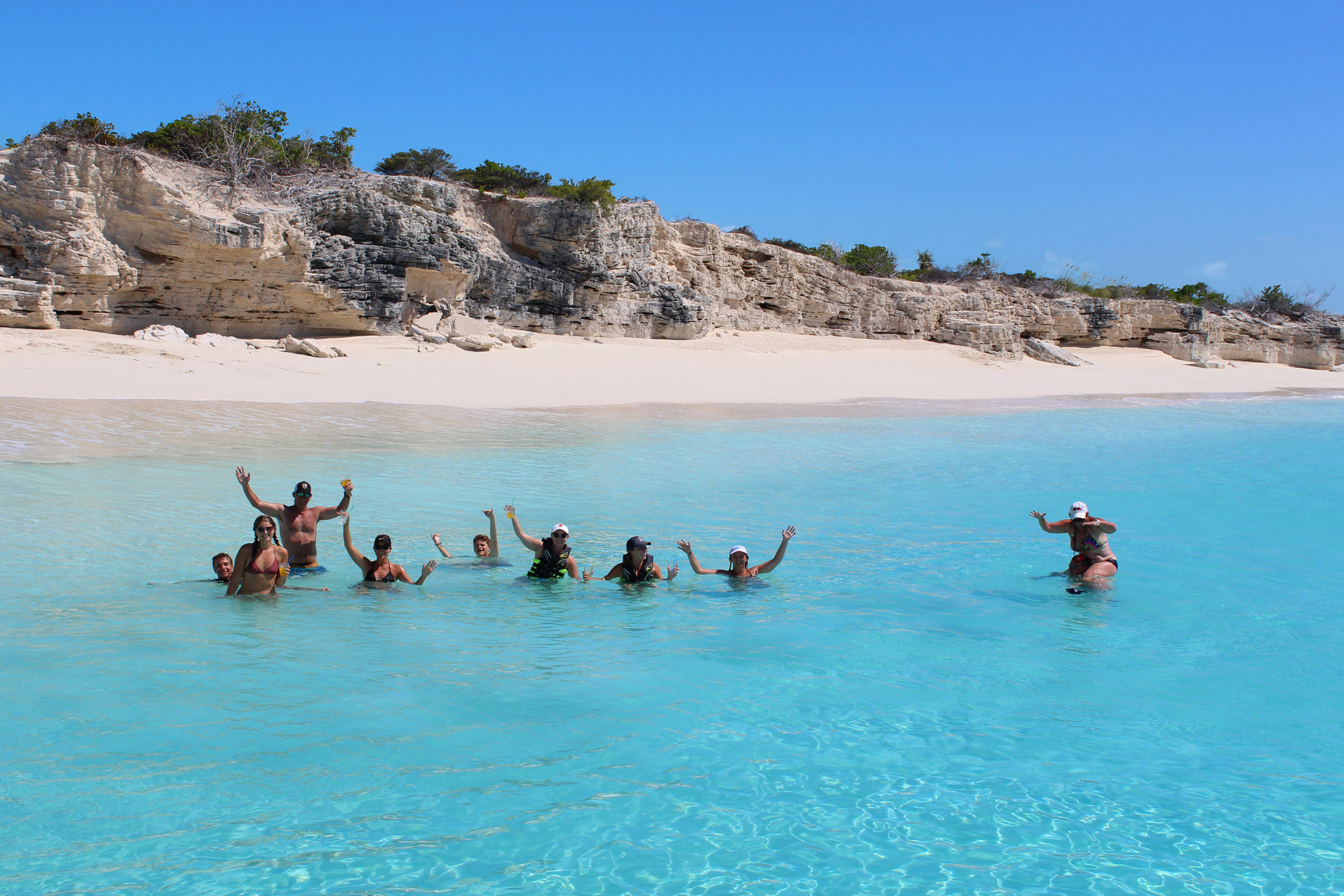 a group of people in the water