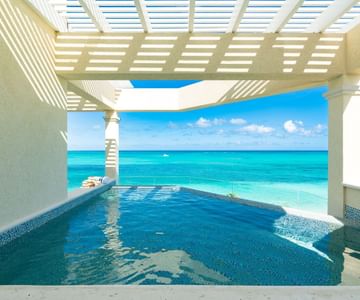 a pool with a view of the ocean