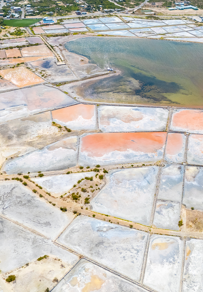 aerial view of a land with water and land