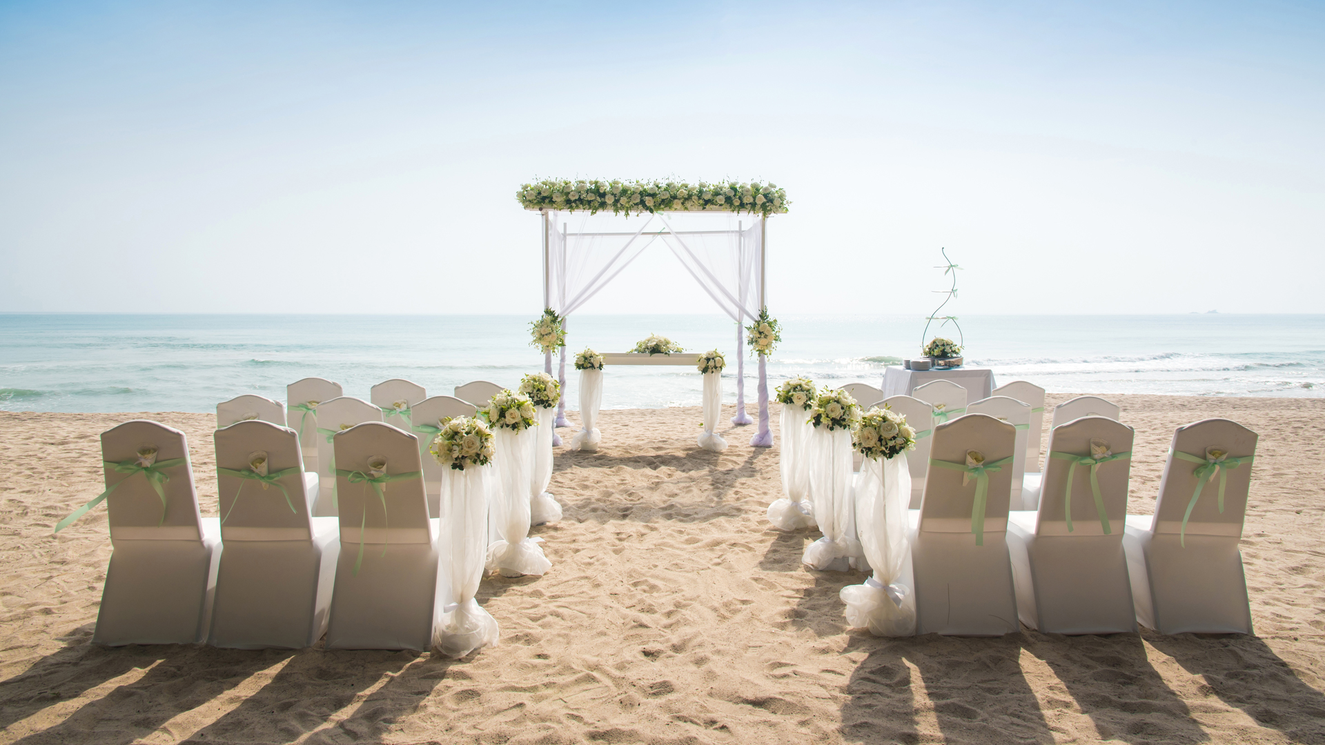 a wedding set up on a beach